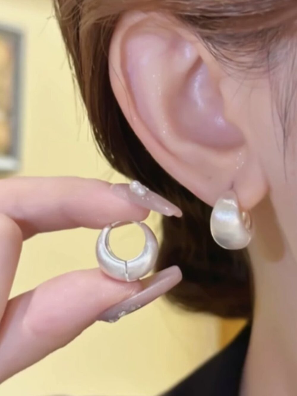 Silver matt brushed hoop earrings